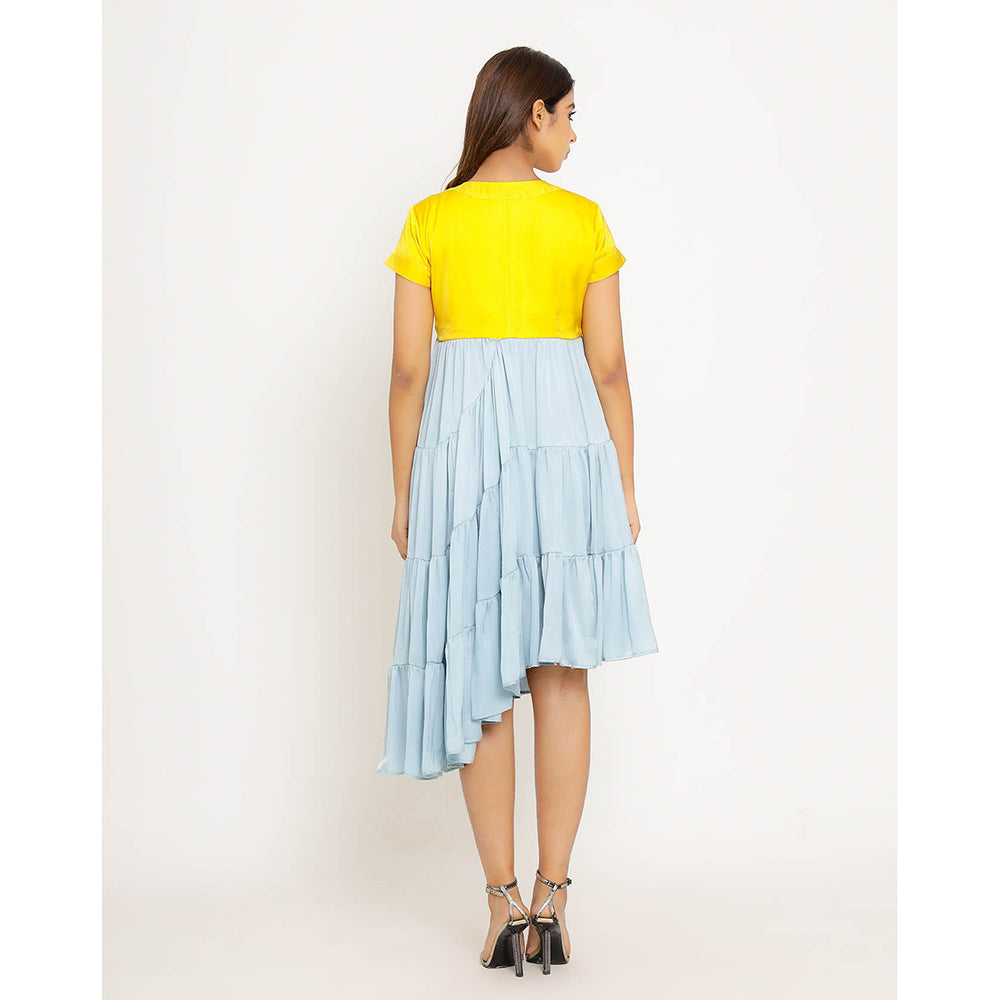 NEORA BY NEHAL CHOPRA Yellow & Ice Blue Asymmetrical Midi Dress