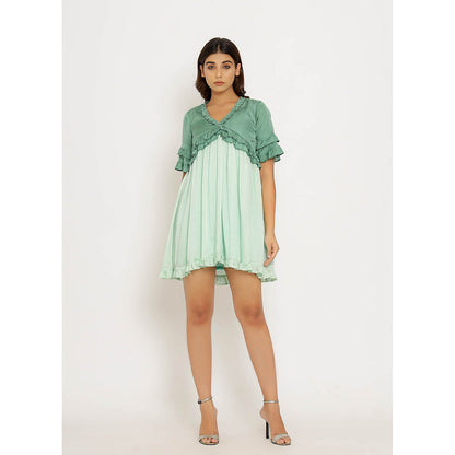 NEORA BY NEHAL CHOPRA Teal & Tea Green Frill Mini Dress