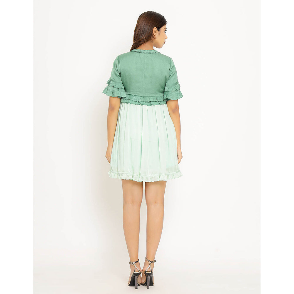 NEORA BY NEHAL CHOPRA Teal & Tea Green Frill Mini Dress