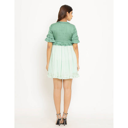 NEORA BY NEHAL CHOPRA Teal & Tea Green Frill Mini Dress