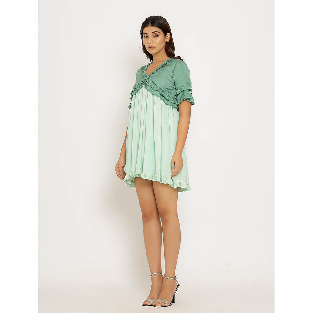 NEORA BY NEHAL CHOPRA Teal & Tea Green Frill Mini Dress