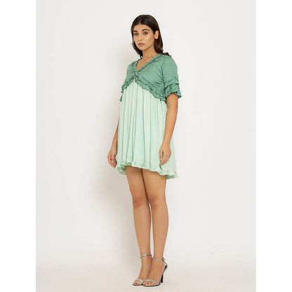 NEORA BY NEHAL CHOPRA Teal & Tea Green Frill Mini Dress