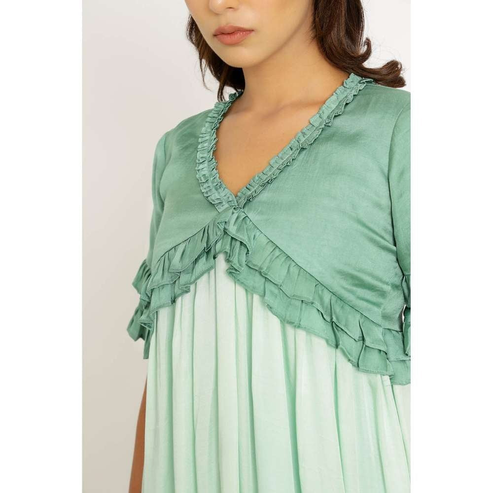 NEORA BY NEHAL CHOPRA Teal & Tea Green Frill Mini Dress