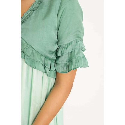 NEORA BY NEHAL CHOPRA Teal & Tea Green Frill Mini Dress