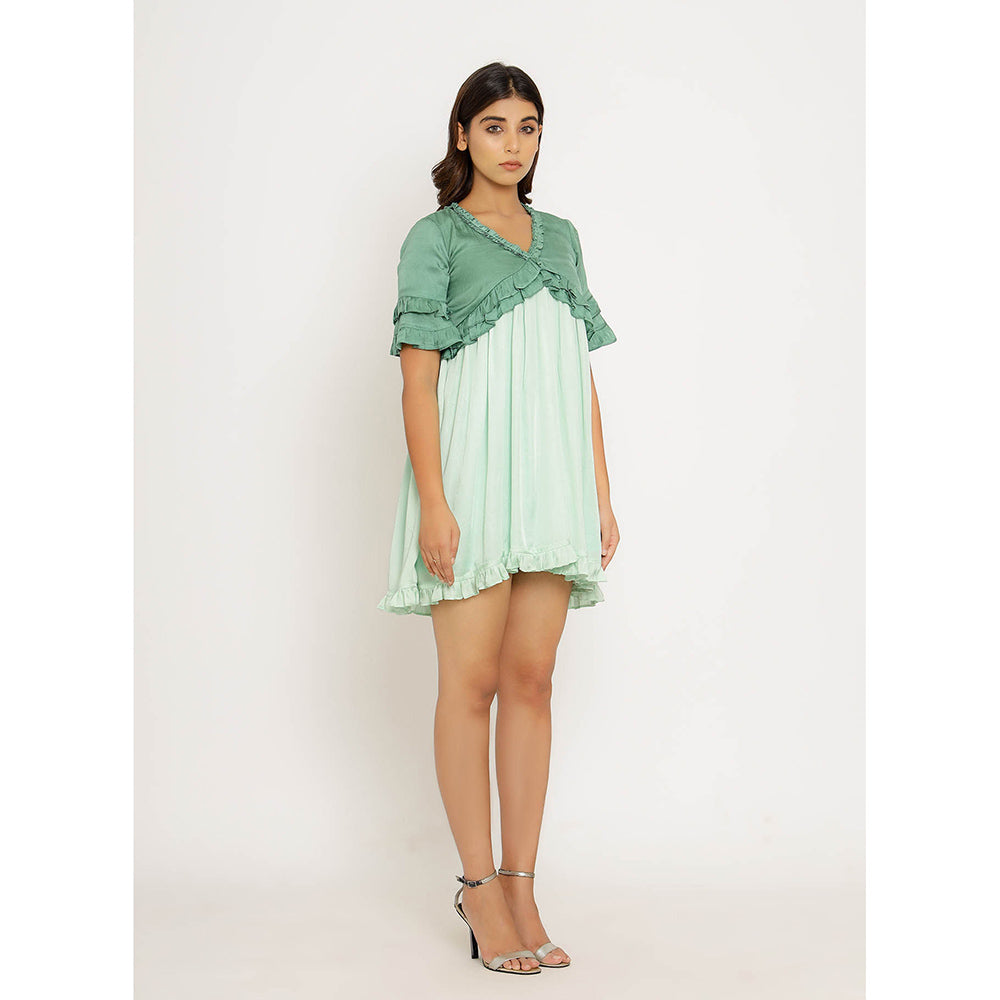NEORA BY NEHAL CHOPRA Teal & Tea Green Frill Mini Dress