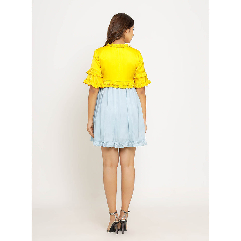 NEORA BY NEHAL CHOPRA Yellow & Ice Blue Frill Mini Dress