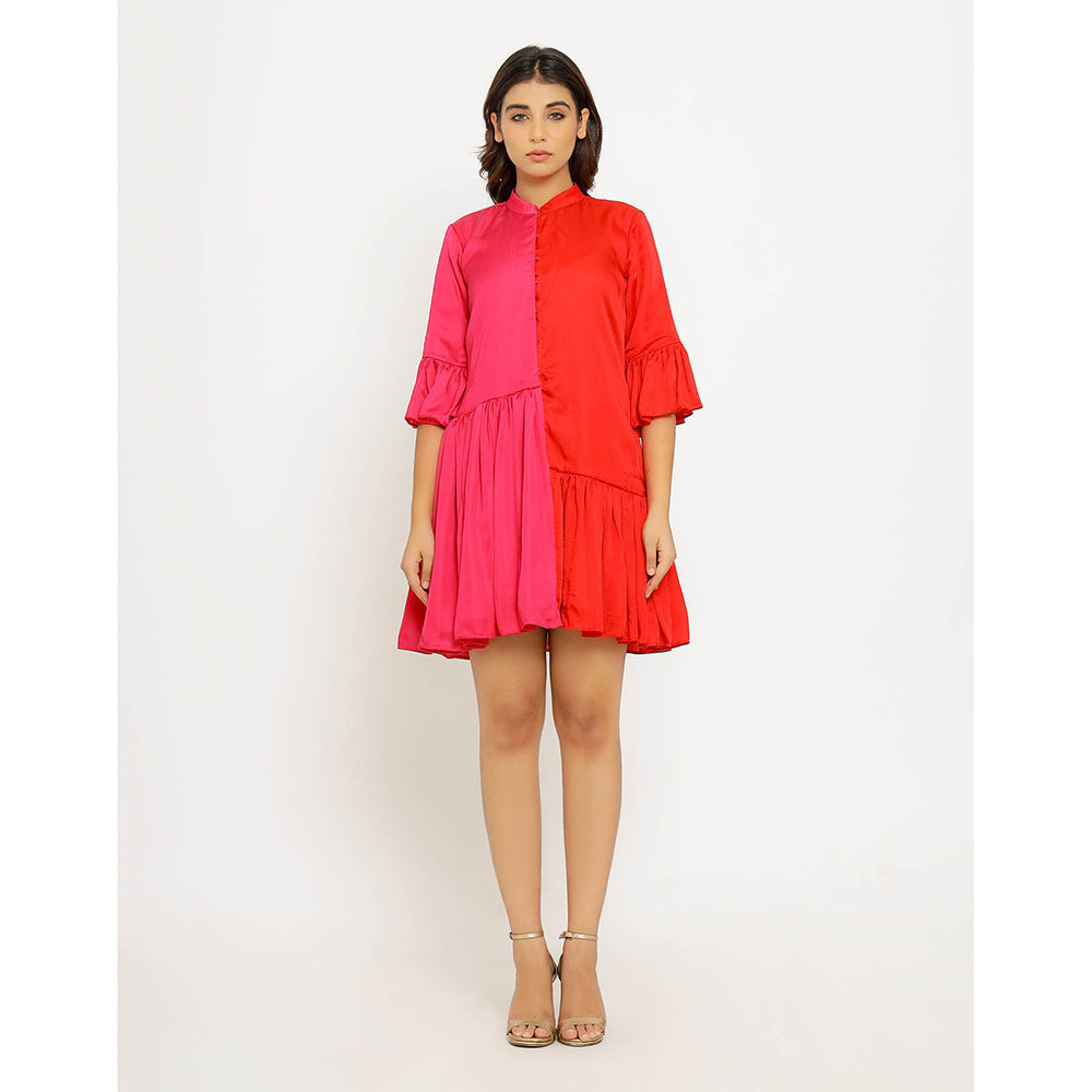 NEORA BY NEHAL CHOPRA Red & Pink Half & Half Mini Dress