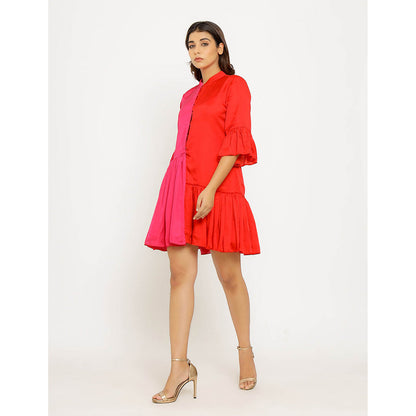 NEORA BY NEHAL CHOPRA Red & Pink Half & Half Mini Dress