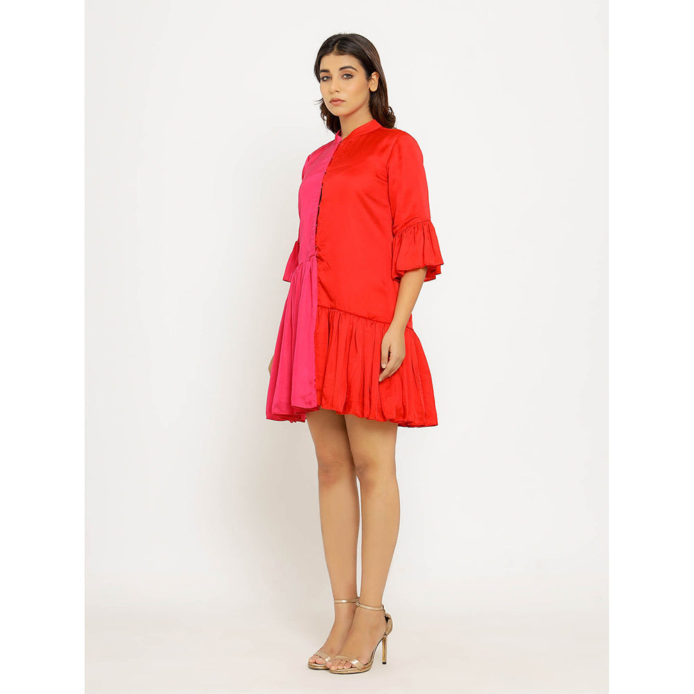 NEORA BY NEHAL CHOPRA Red & Pink Half & Half Mini Dress