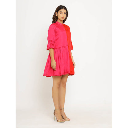 NEORA BY NEHAL CHOPRA Red & Pink Half & Half Mini Dress