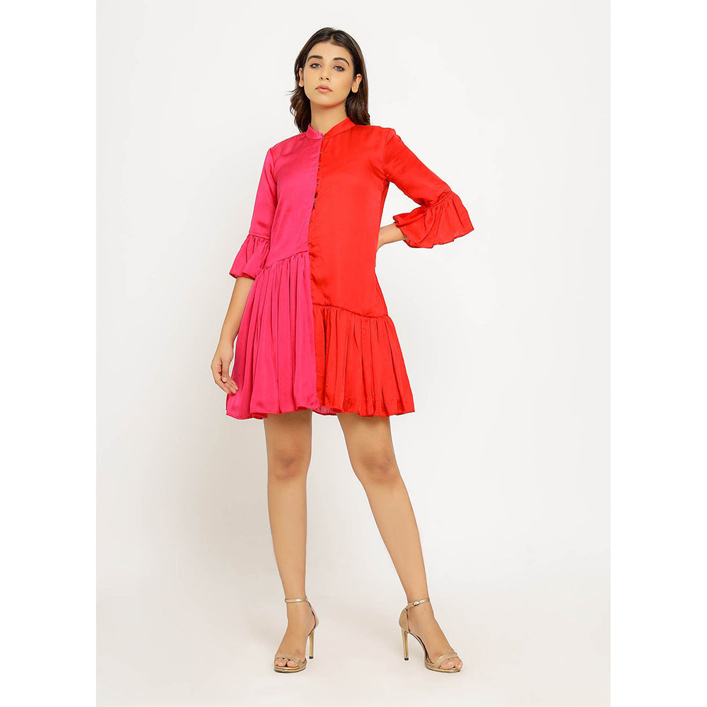 NEORA BY NEHAL CHOPRA Red & Pink Half & Half Mini Dress