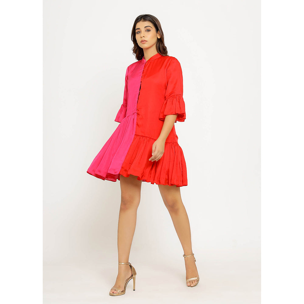 NEORA BY NEHAL CHOPRA Red & Pink Half & Half Mini Dress