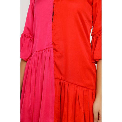 NEORA BY NEHAL CHOPRA Red & Pink Half & Half Mini Dress