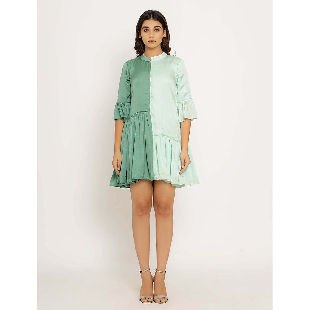 NEORA BY NEHAL CHOPRA Teal & Tea Green Half & Half Mini Dress