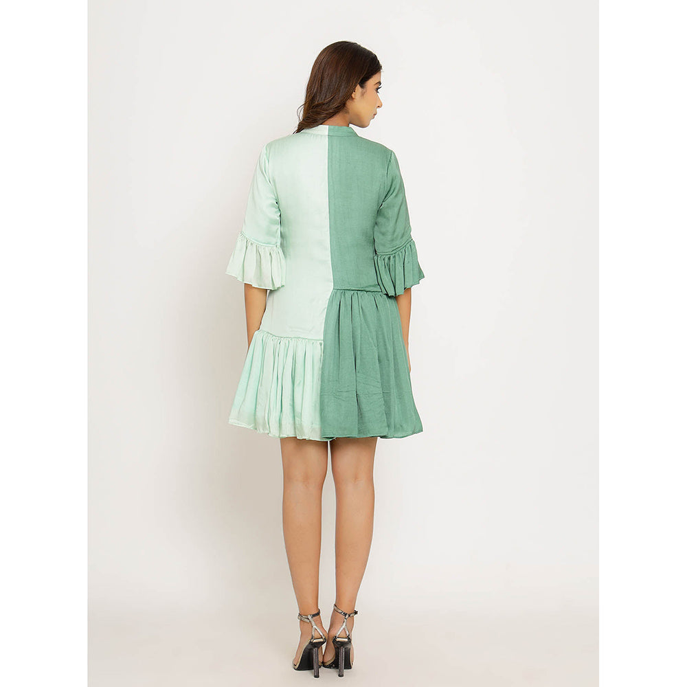 NEORA BY NEHAL CHOPRA Teal & Tea Green Half & Half Mini Dress