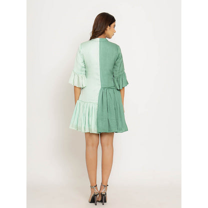 NEORA BY NEHAL CHOPRA Teal & Tea Green Half & Half Mini Dress