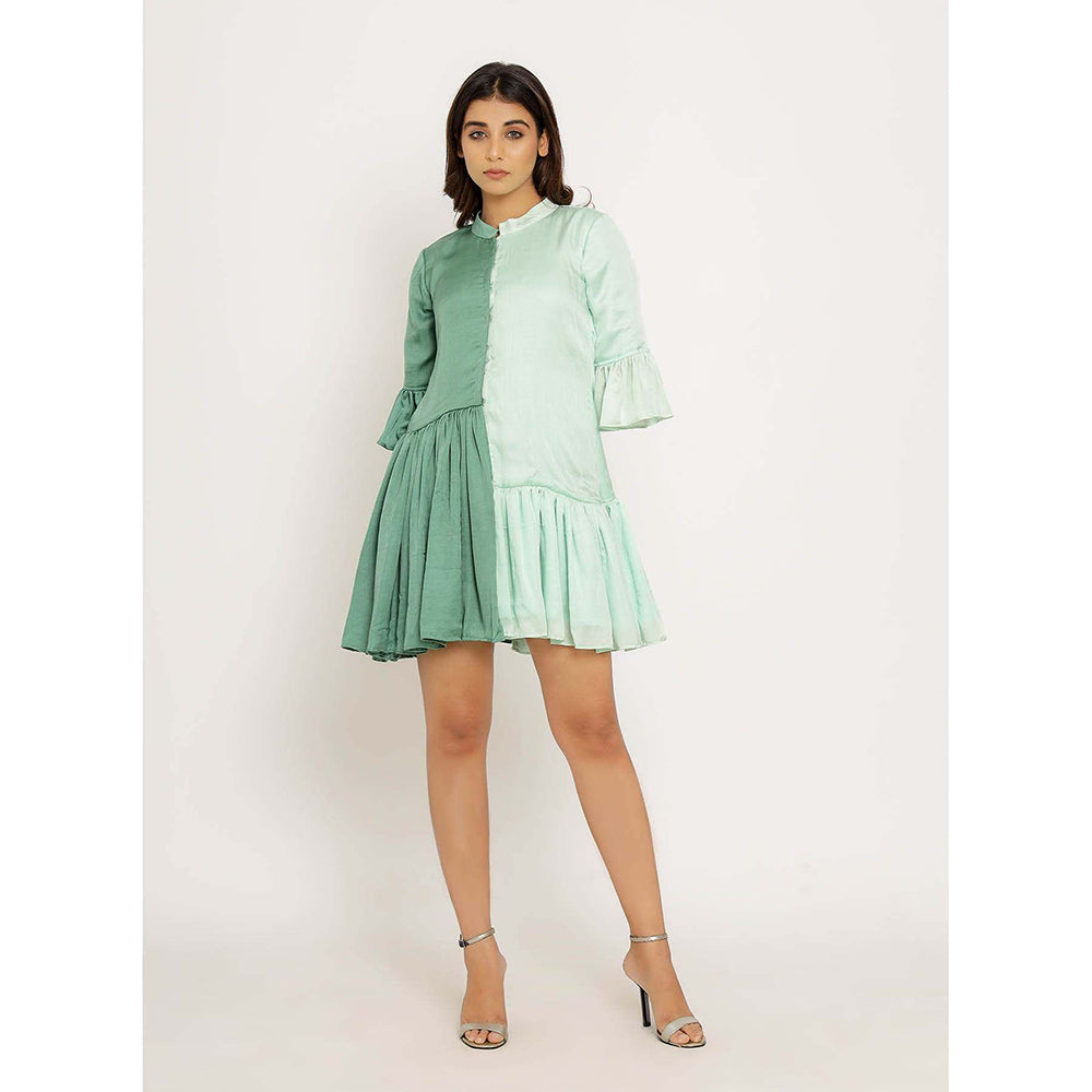 NEORA BY NEHAL CHOPRA Teal & Tea Green Half & Half Mini Dress