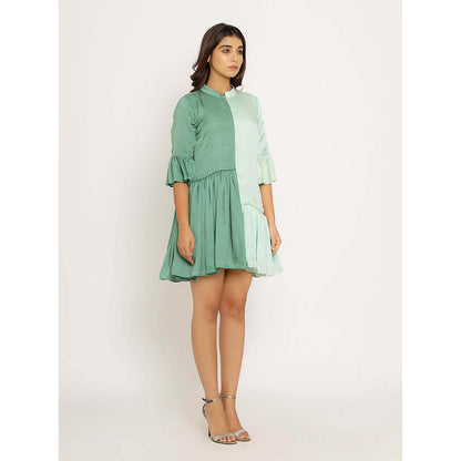 NEORA BY NEHAL CHOPRA Teal & Tea Green Half & Half Mini Dress