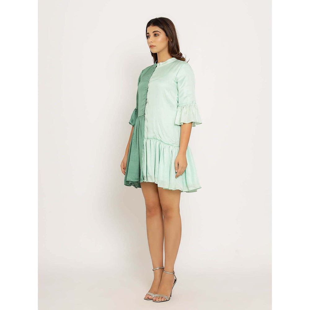 NEORA BY NEHAL CHOPRA Teal & Tea Green Half & Half Mini Dress