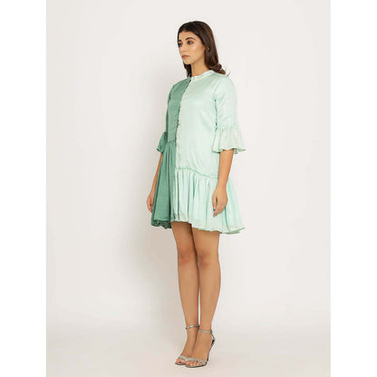 NEORA BY NEHAL CHOPRA Teal & Tea Green Half & Half Mini Dress