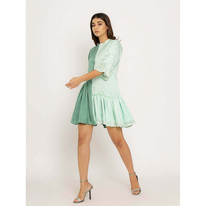 NEORA BY NEHAL CHOPRA Teal & Tea Green Half & Half Mini Dress