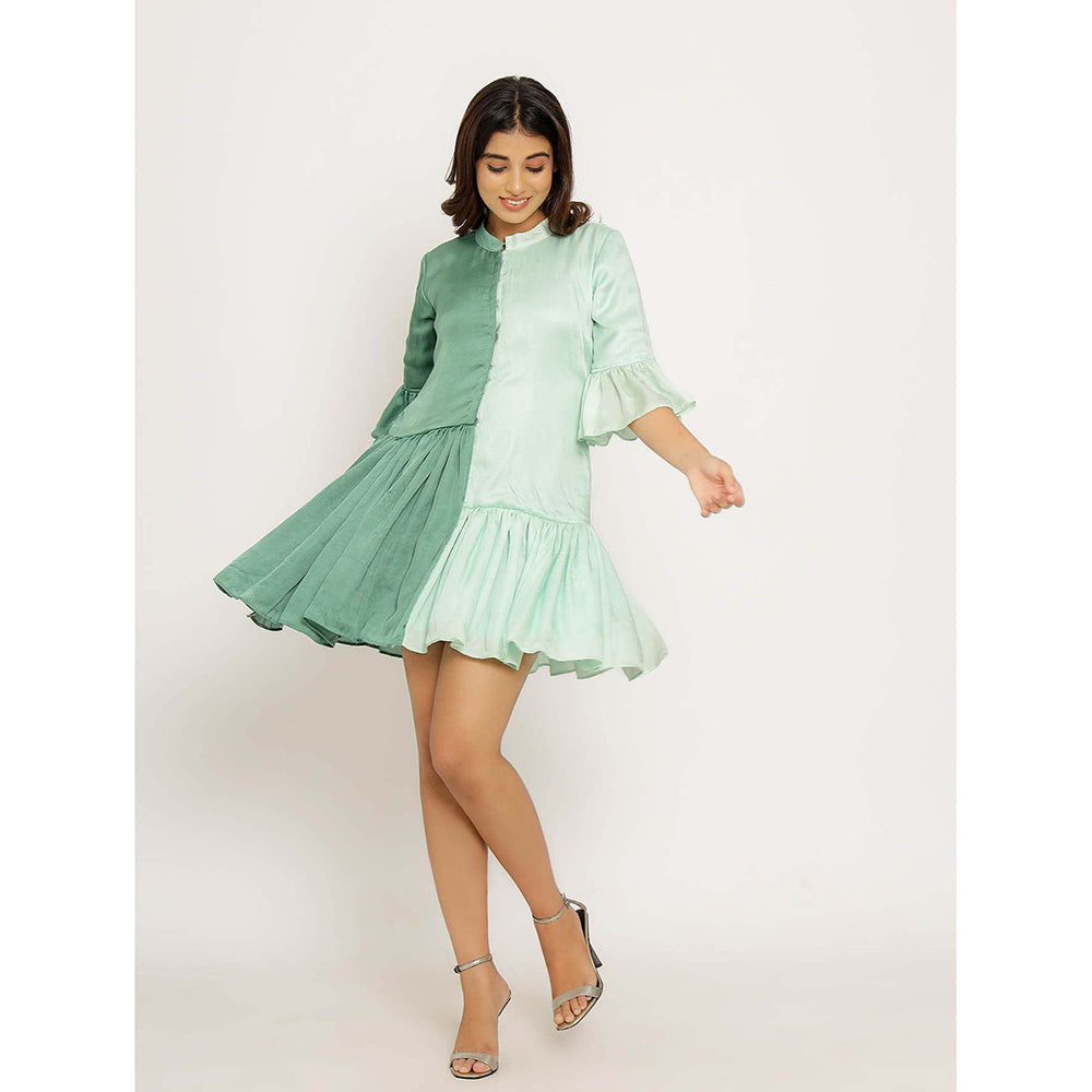 NEORA BY NEHAL CHOPRA Teal & Tea Green Half & Half Mini Dress