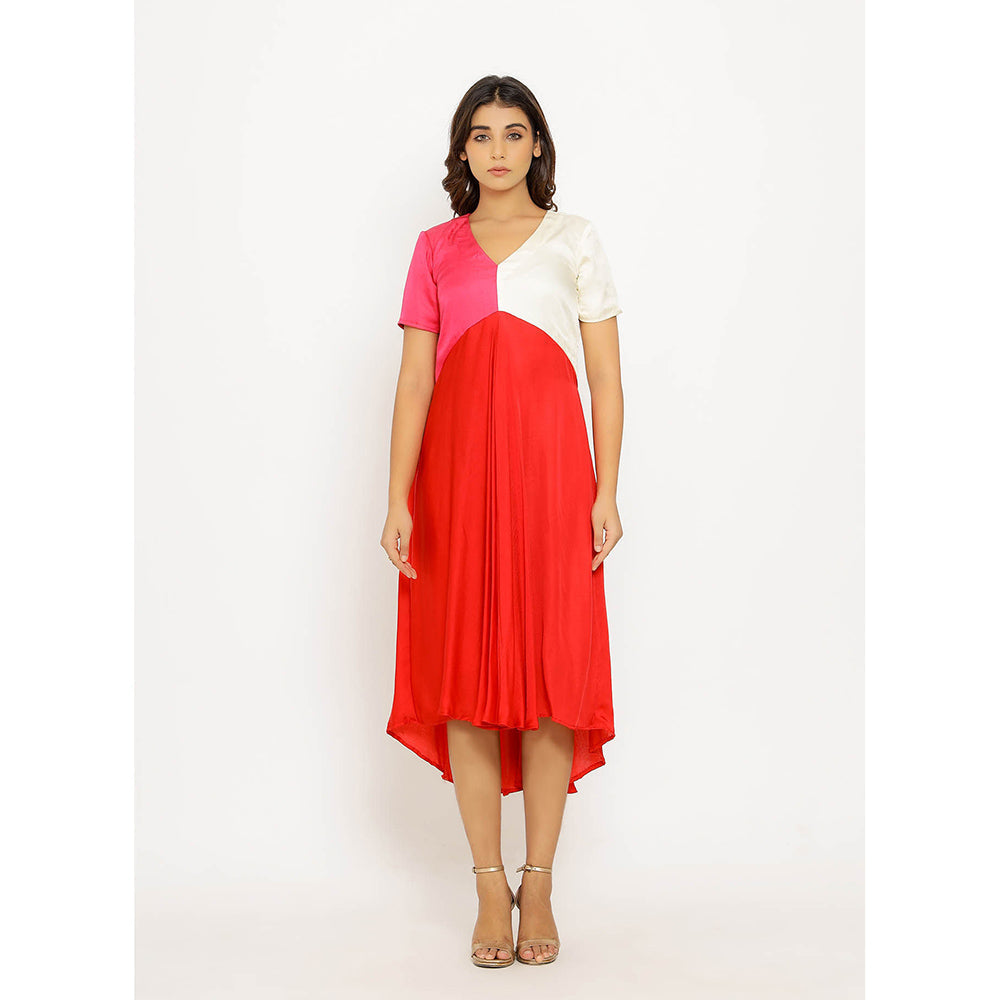 NEORA BY NEHAL CHOPRA Red & Pink Midi Dress
