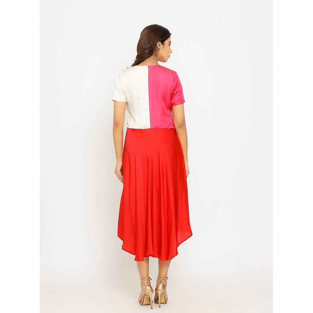 NEORA BY NEHAL CHOPRA Red & Pink Midi Dress
