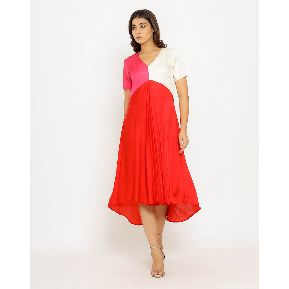 NEORA BY NEHAL CHOPRA Red & Pink Midi Dress