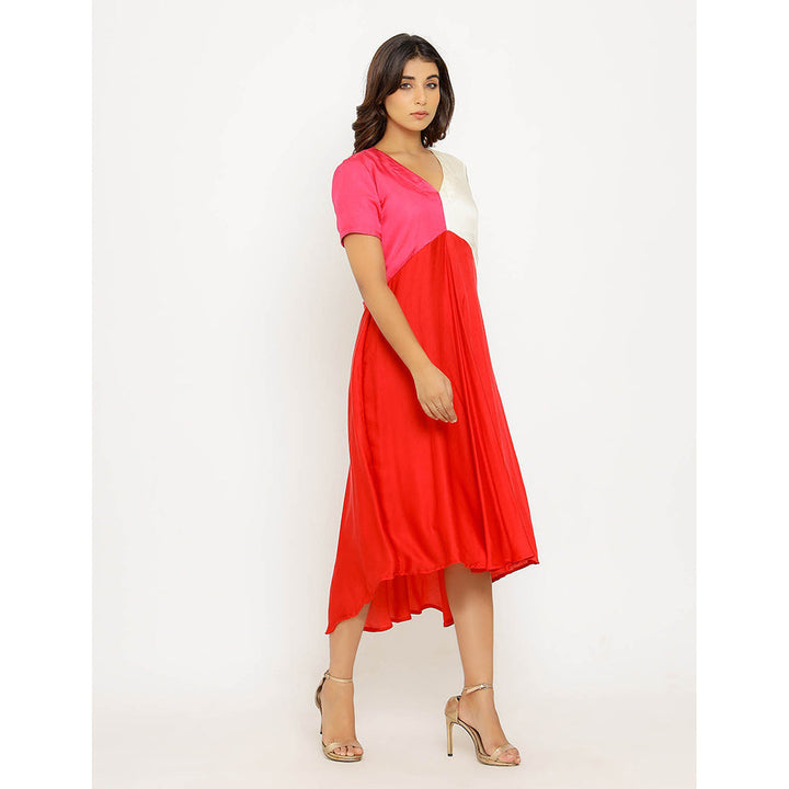 NEORA BY NEHAL CHOPRA Red & Pink Midi Dress