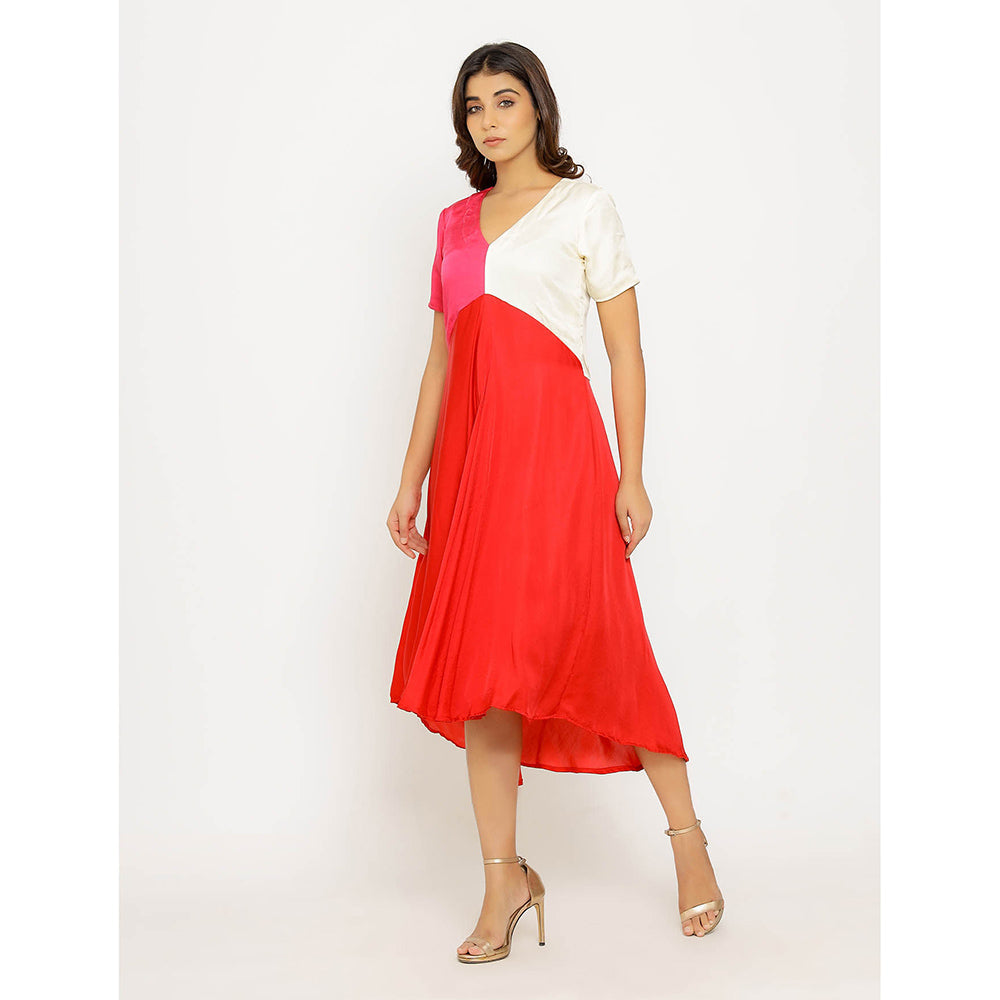 NEORA BY NEHAL CHOPRA Red & Pink Midi Dress