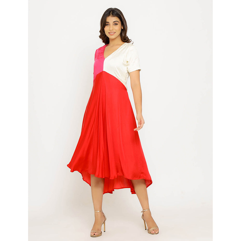 NEORA BY NEHAL CHOPRA Red & Pink Midi Dress