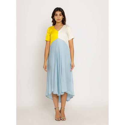 NEORA BY NEHAL CHOPRA Yellow & Ice Blue Midi Dress