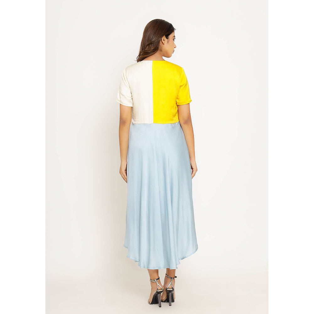 NEORA BY NEHAL CHOPRA Yellow & Ice Blue Midi Dress