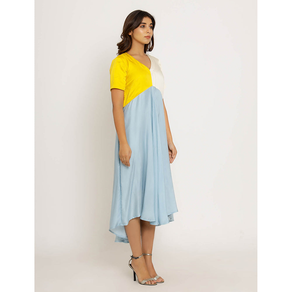 NEORA BY NEHAL CHOPRA Yellow & Ice Blue Midi Dress
