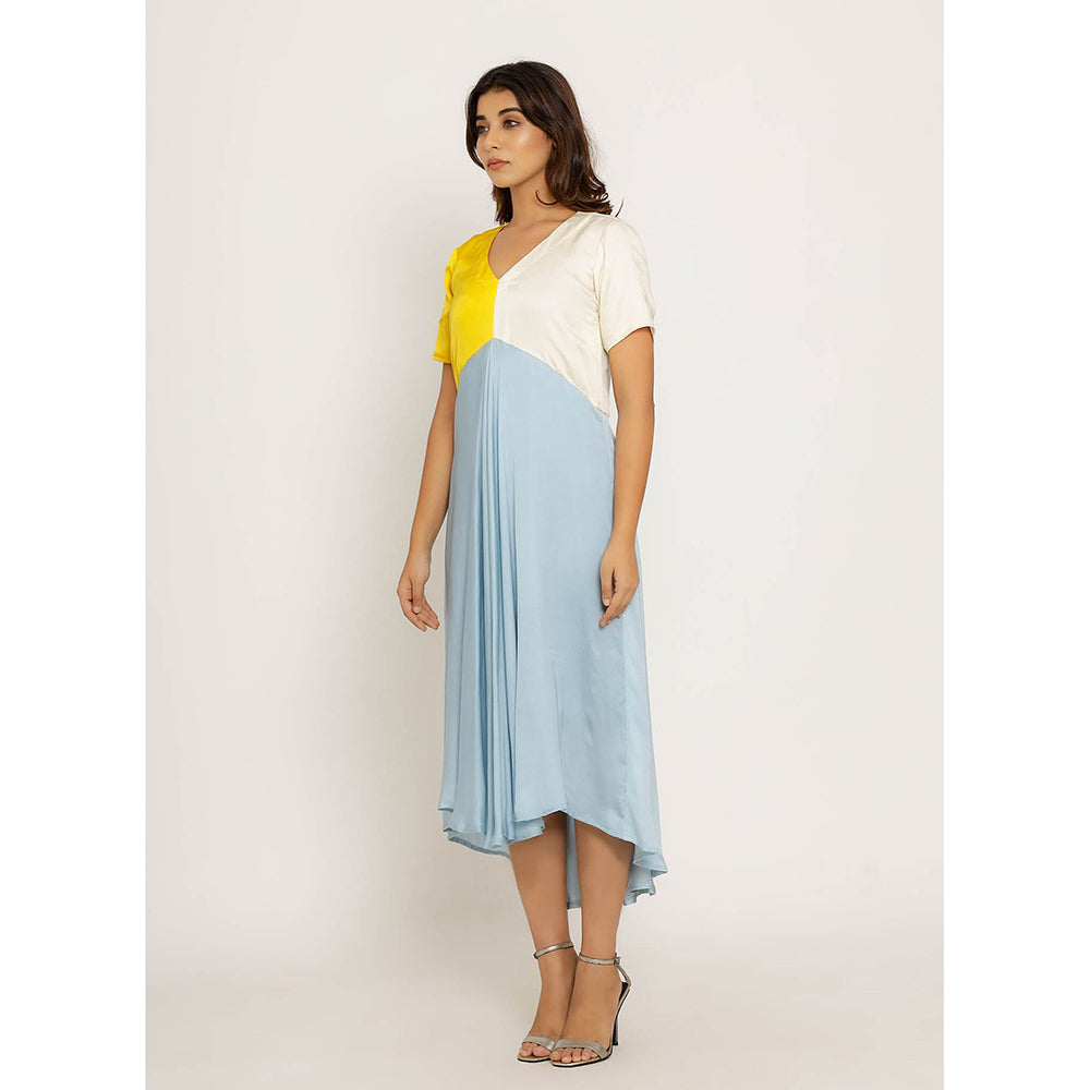 NEORA BY NEHAL CHOPRA Yellow & Ice Blue Midi Dress
