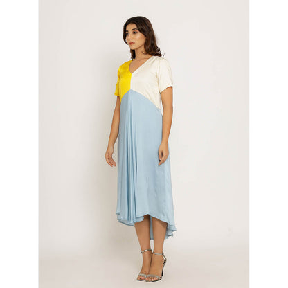 NEORA BY NEHAL CHOPRA Yellow & Ice Blue Midi Dress