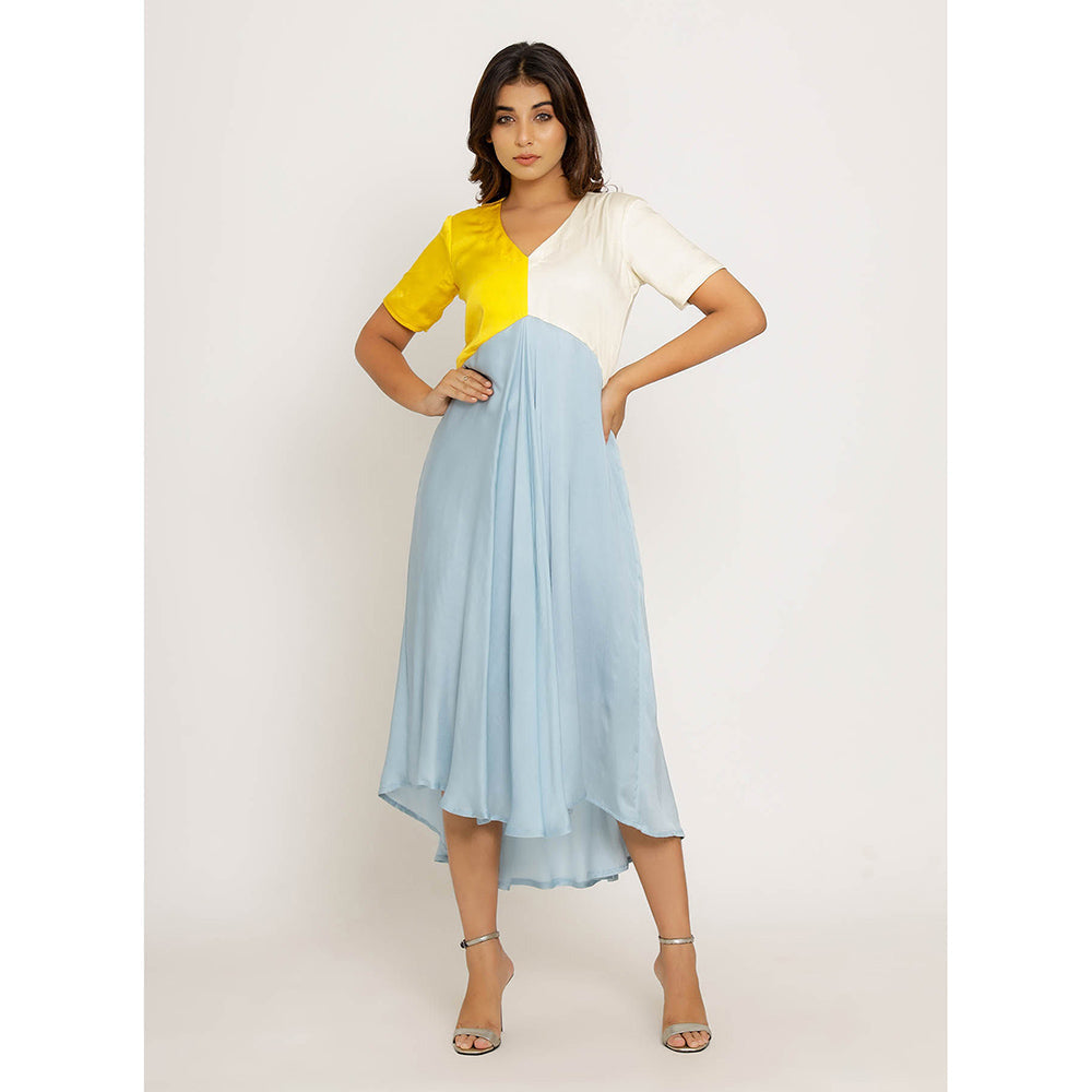 NEORA BY NEHAL CHOPRA Yellow & Ice Blue Midi Dress