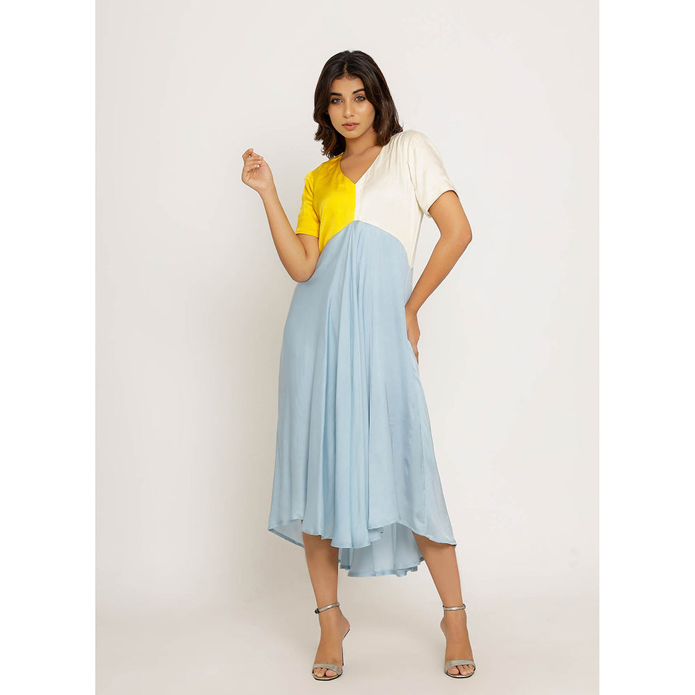 NEORA BY NEHAL CHOPRA Yellow & Ice Blue Midi Dress