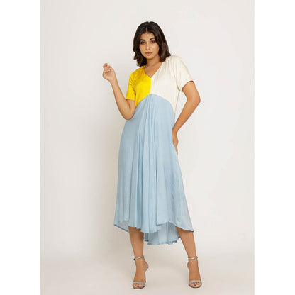 NEORA BY NEHAL CHOPRA Yellow & Ice Blue Midi Dress