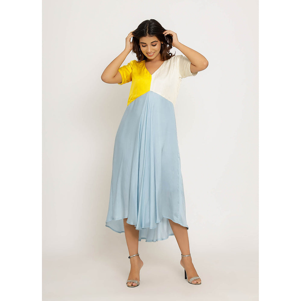 NEORA BY NEHAL CHOPRA Yellow & Ice Blue Midi Dress