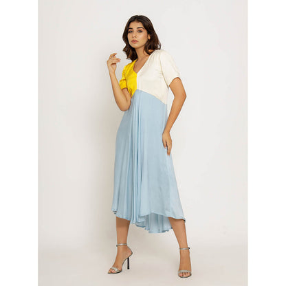 NEORA BY NEHAL CHOPRA Yellow & Ice Blue Midi Dress