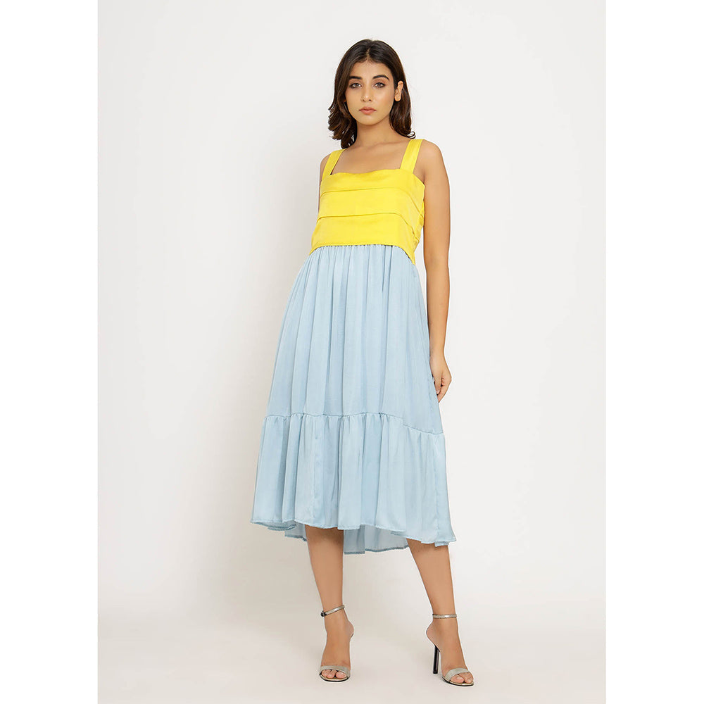 NEORA BY NEHAL CHOPRA Yellow & Ice Blue Midi Dress
