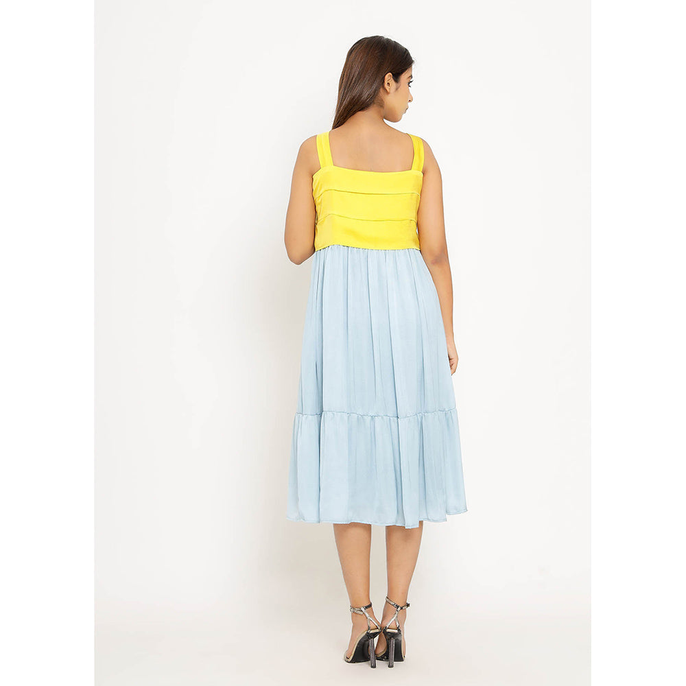 NEORA BY NEHAL CHOPRA Yellow & Ice Blue Midi Dress