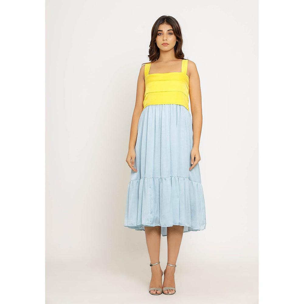 NEORA BY NEHAL CHOPRA Yellow & Ice Blue Midi Dress