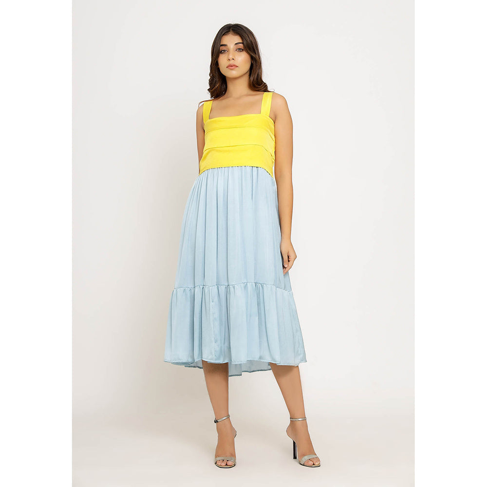 NEORA BY NEHAL CHOPRA Yellow & Ice Blue Midi Dress