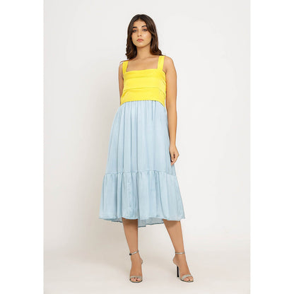 NEORA BY NEHAL CHOPRA Yellow & Ice Blue Midi Dress