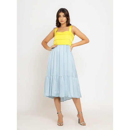 NEORA BY NEHAL CHOPRA Yellow & Ice Blue Midi Dress