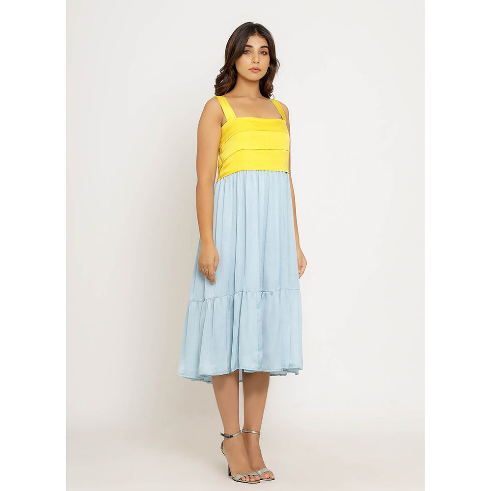 NEORA BY NEHAL CHOPRA Yellow & Ice Blue Midi Dress
