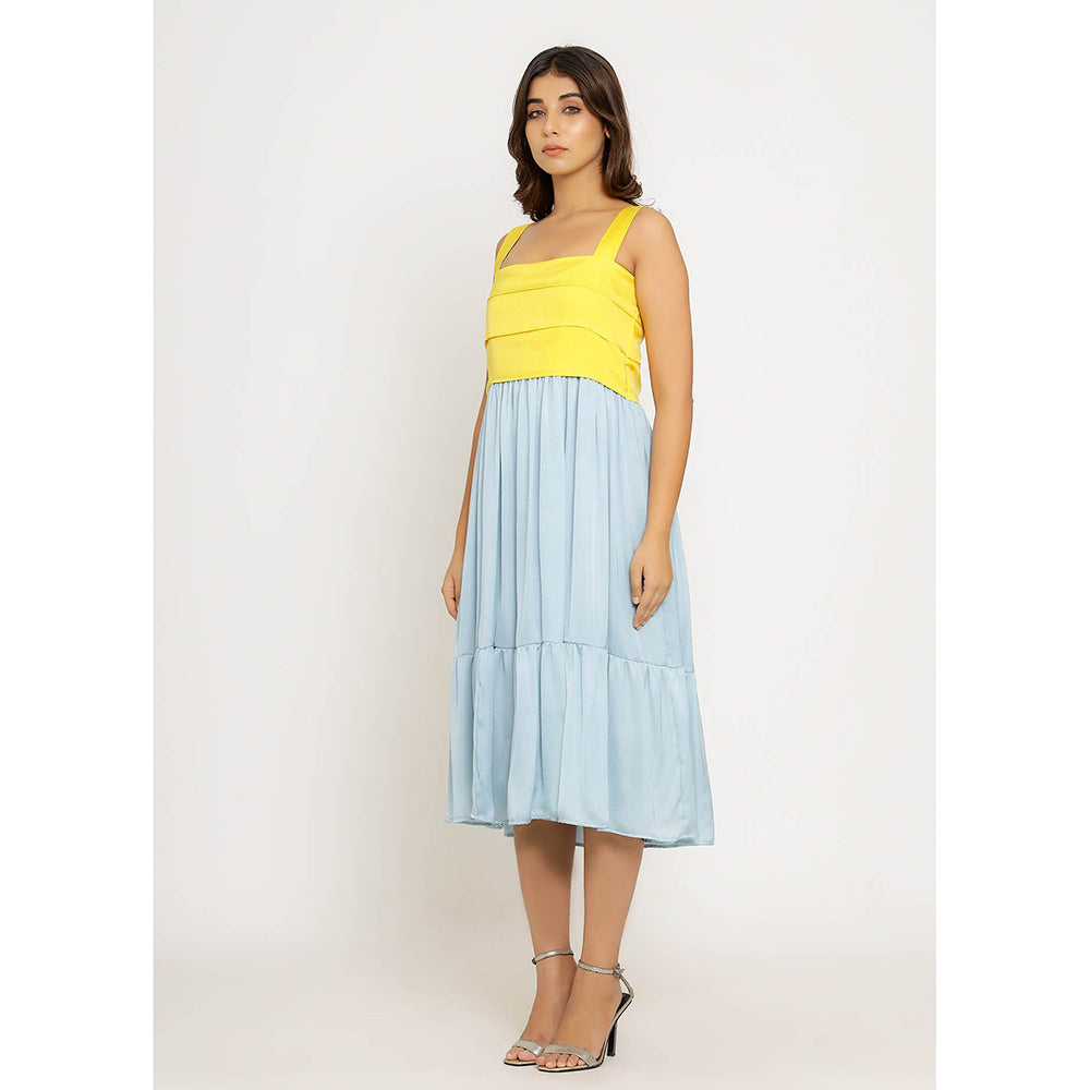 NEORA BY NEHAL CHOPRA Yellow & Ice Blue Midi Dress